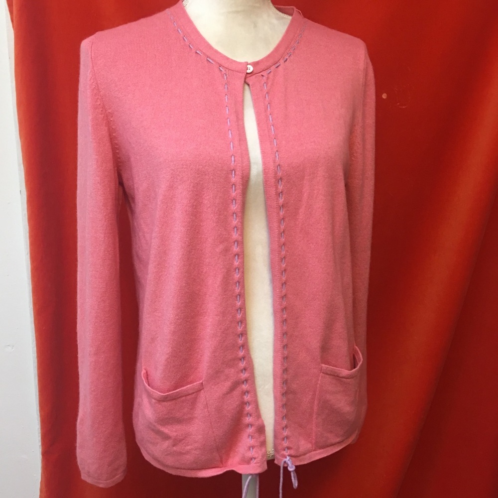 Aida Barni cashmere cardigan sweater drawstring front pink l m neiman marcus
